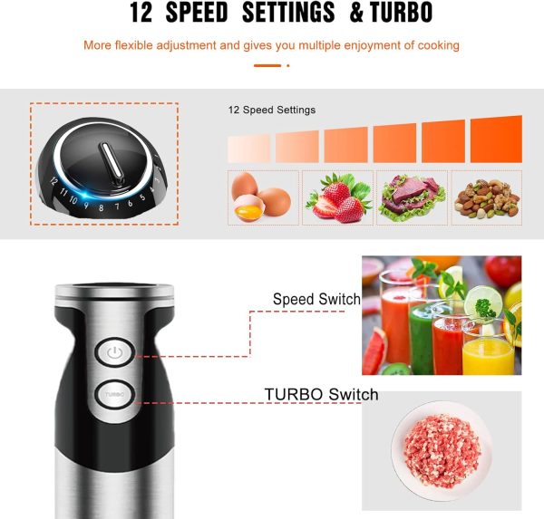 MEGAWISE Immersion Blender 12 Speeds Titanium Blades-1