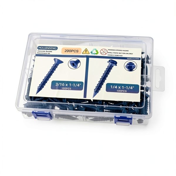 Concrete Screw Assortment Kit HOLIANSENG 200pcs Diamond Point Screws-4