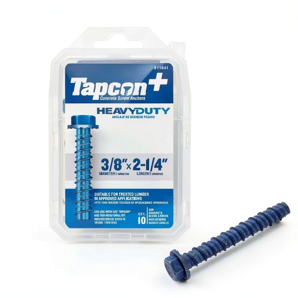 Tapcon+ 3/8 x 2-1/4 Hex Head Concrete Anchors 10 Pack Blue Coating-0
