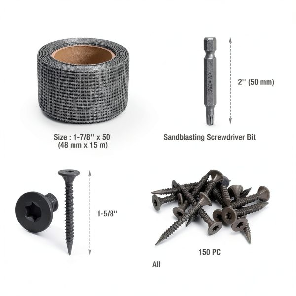 Goldblatt Cement Board Tape 150 Screws – 50 ft Tape & 1-5/8" Screws-1