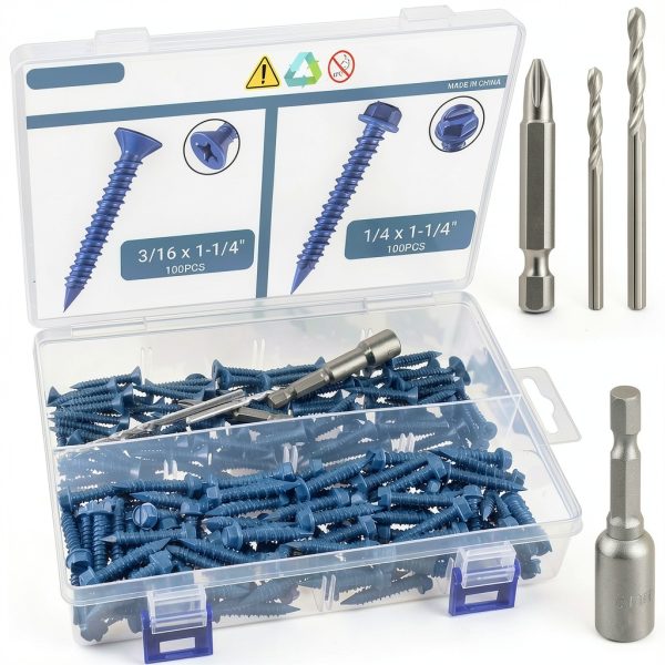 Concrete Screw Assortment Kit HOLIANSENG 200pcs Diamond Point Screws-0